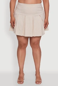 Womens Plus Size Hyperstretch Pinstripe Mini Pleated Skirt, Khaki, Size 3X