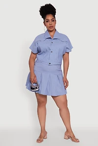 Womens Plus Hyperstretch Pinstripe Mini Pleated Skirt,