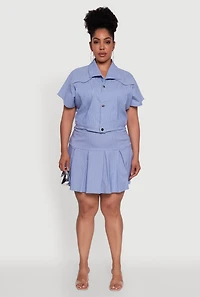 Womens Plus Hyperstretch Pinstripe Mini Pleated Skirt,
