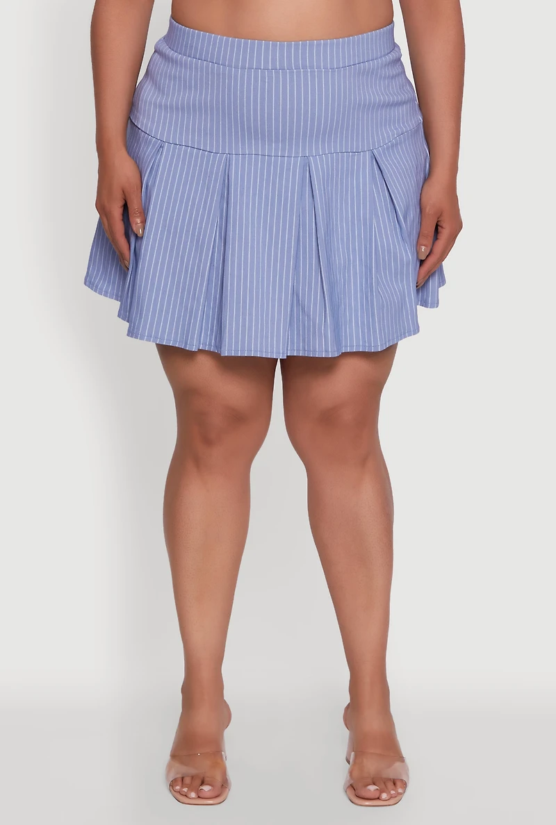Womens Plus Hyperstretch Pinstripe Mini Pleated Skirt,