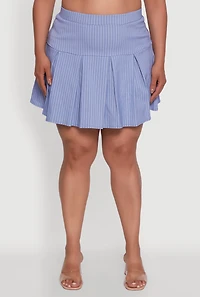 Womens Plus Hyperstretch Pinstripe Mini Pleated Skirt,