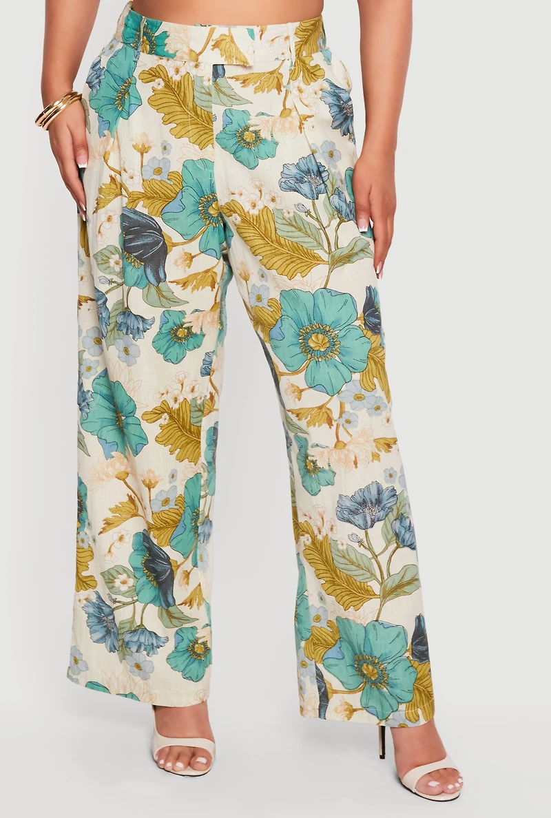 Plus Floral Pintuck Detail Wide Leg Pants