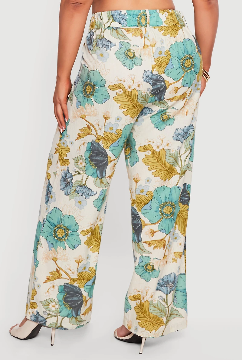 Plus Floral Pintuck Detail Wide Leg Pants