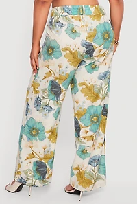 Plus Floral Pintuck Detail Wide Leg Pants