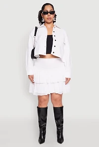 Womens Plus Spoon Jeans Chiffon Tiered Skirt, White,