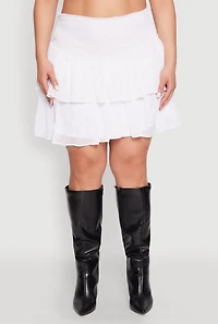 Womens Plus Spoon Jeans Chiffon Tiered Skirt, White,