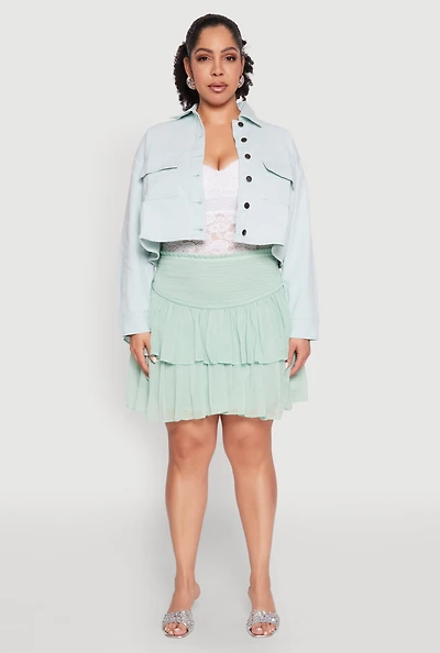 Womens Plus Spoon Jeans Chiffon Tiered Skirt, 3X