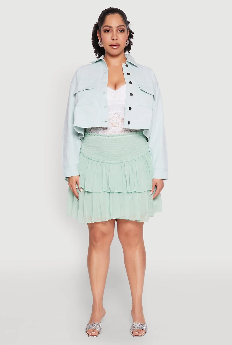 Womens Plus Size Spoon Jeans Chiffon Tiered Skirt, Green, Size 2X