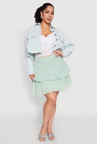 Womens Plus Size Spoon Jeans Chiffon Tiered Skirt, Green, Size 1X
