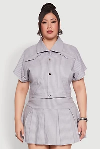 Womens Plus Size Pinstripe Hyperstretch Crop Top, Grey, Size 2X