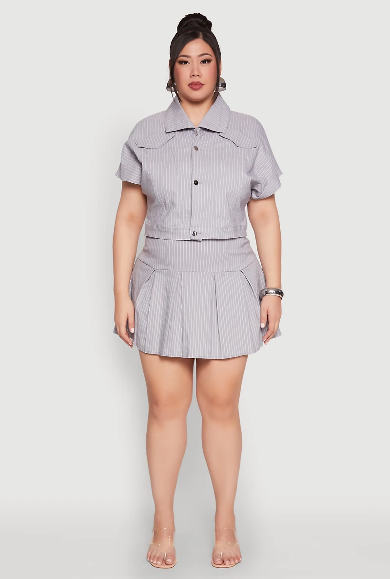 Womens Plus Size Pinstripe Hyperstretch Crop Top, Grey, Size 2X