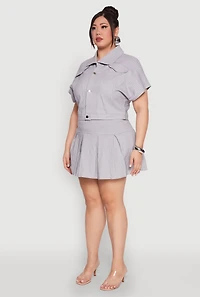 Womens Plus Size Pinstripe Hyperstretch Crop Top, Grey, Size 2X