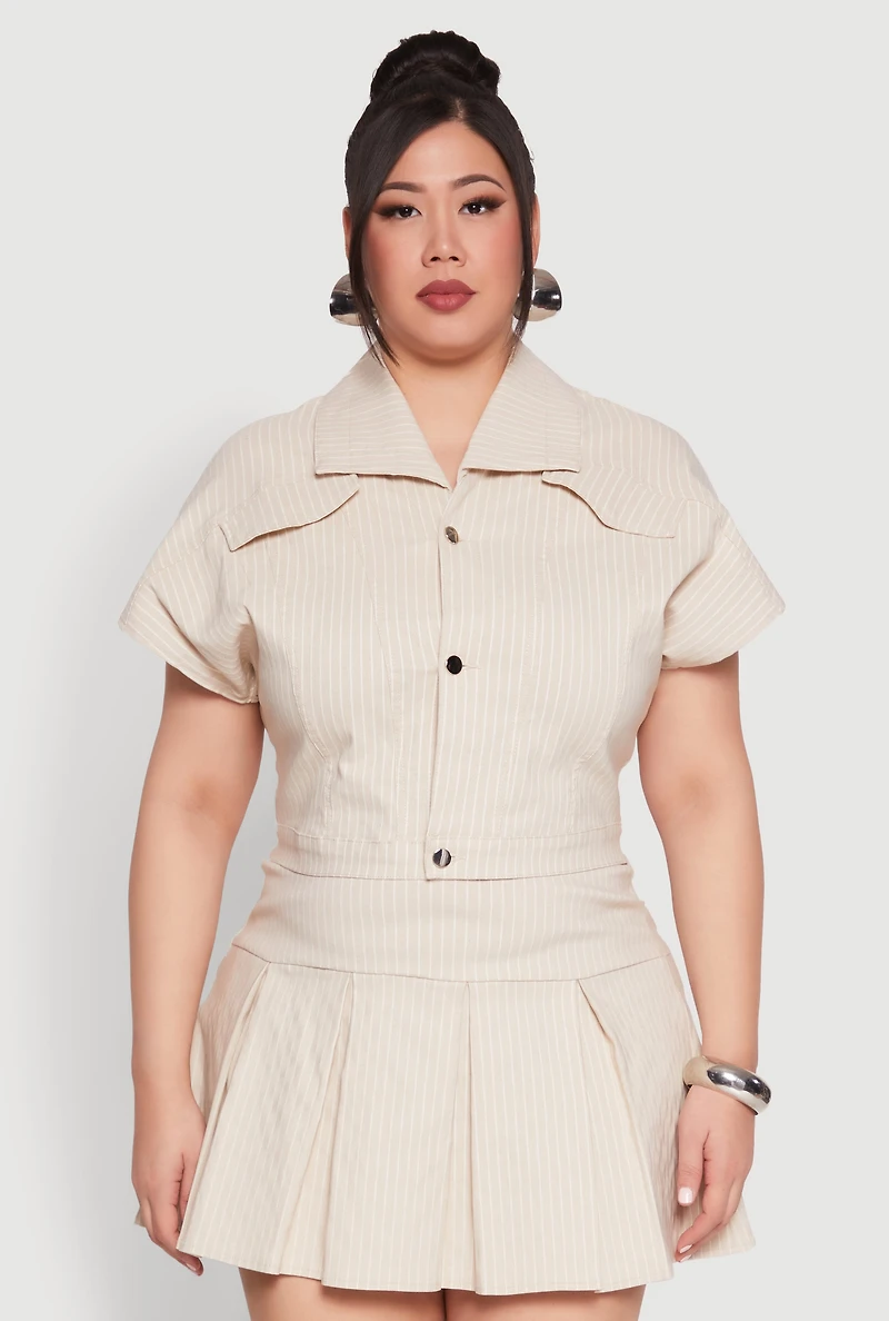 Womens Plus Pinstripe Hyperstretch Crop Top,