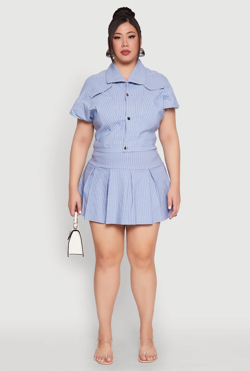 Womens Plus Size Pinstripe Hyperstretch Crop Top, Blue, Size 1X