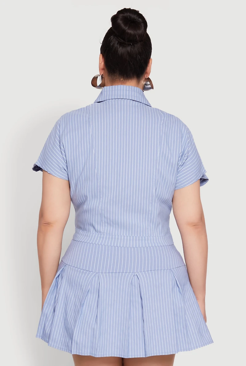 Womens Plus Size Pinstripe Hyperstretch Crop Top, Blue, Size 3X