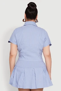 Womens Plus Size Pinstripe Hyperstretch Crop Top, Blue, Size 3X