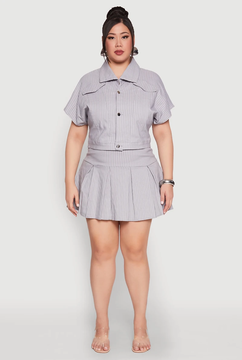 Plus Pinstripe Pleated Skirt