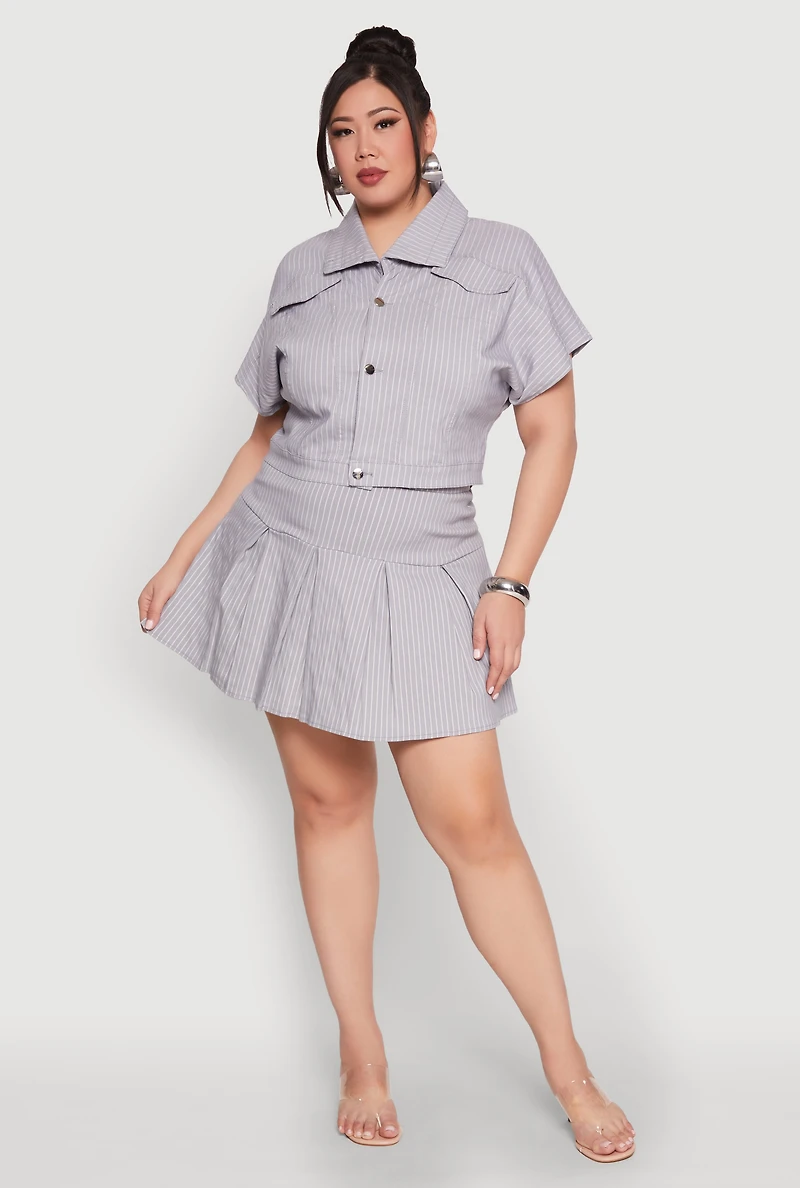 Plus Pinstripe Pleated Skirt