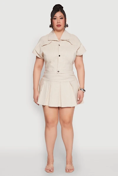 Womens Plus Size Pinstripe Pleated Skirt, Khaki, Size 1X