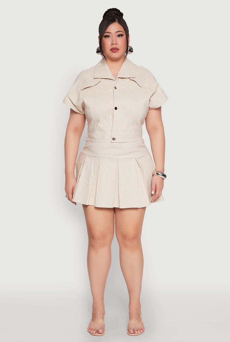 Womens Plus Size Pinstripe Pleated Skirt, Khaki, Size 3X