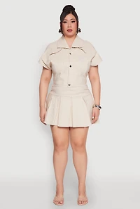 Womens Plus Size Pinstripe Pleated Skirt, Khaki, Size 3X