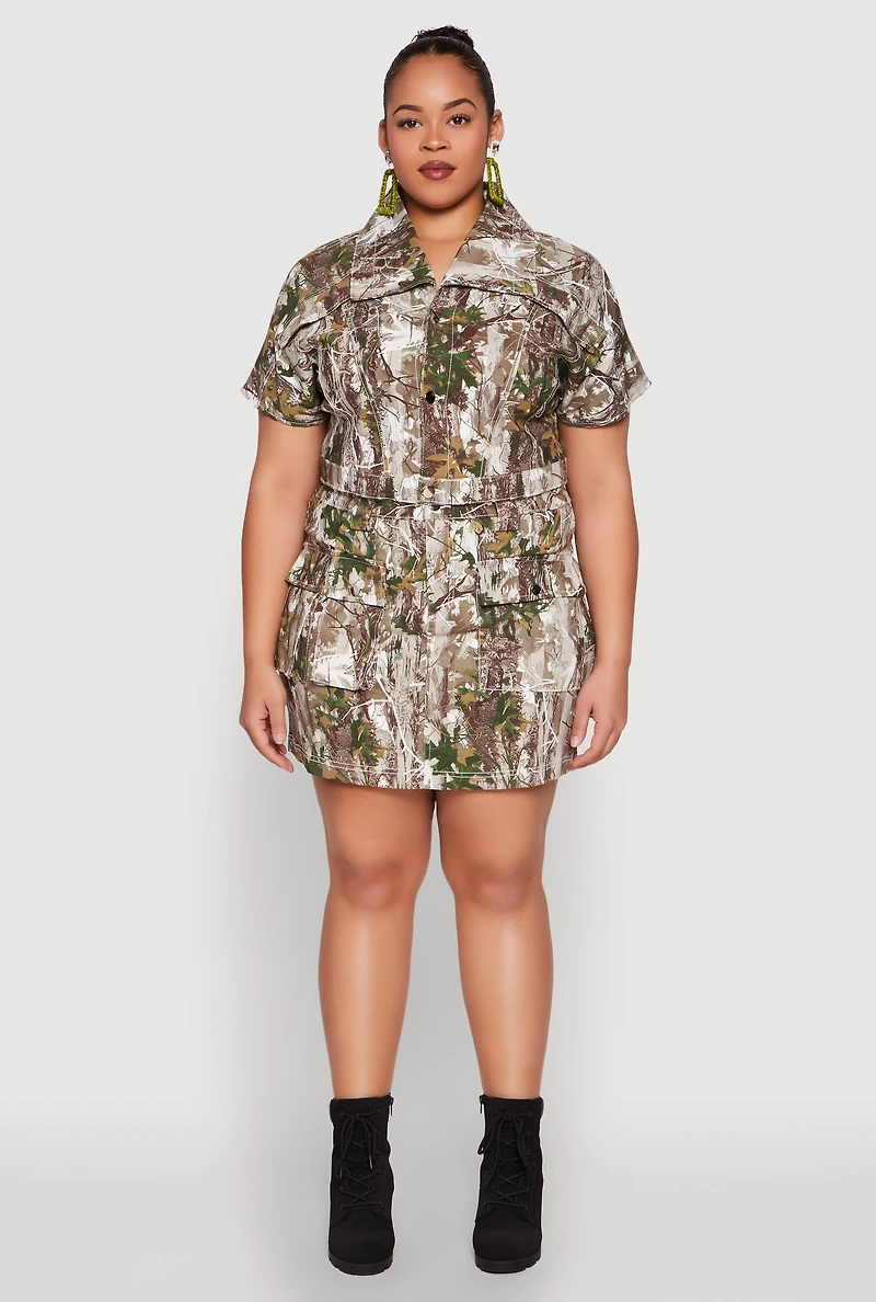 Womens Plus Size Hunter Camo Print Cargo Skirt, Multi, Size 2X