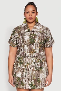 Womens Plus Size Hunter Camo Print Short Sleeve Cropped Jacket, Multi, Size 1X