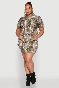 Womens Plus Size Hunter Camo Print Short Sleeve Cropped Jacket, Multi, Size 2X