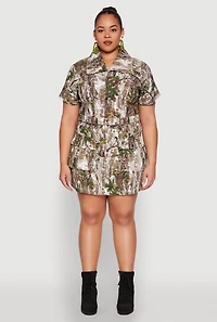 Womens Plus Size Hunter Camo Print Short Sleeve Cropped Jacket, Multi, Size 1X
