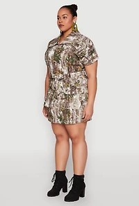 Womens Plus Size Hunter Camo Print Short Sleeve Cropped Jacket, Multi, Size 2X