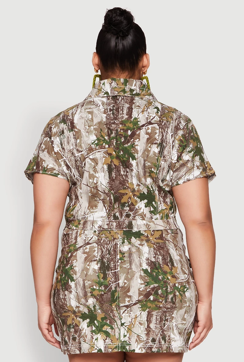 Womens Plus Size Hunter Camo Print Short Sleeve Cropped Jacket, Multi, Size 1X