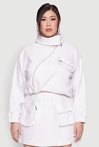 Womens Plus Size Hyperstretch Asymmetrical Zip Front Jacket, White, Size 2X