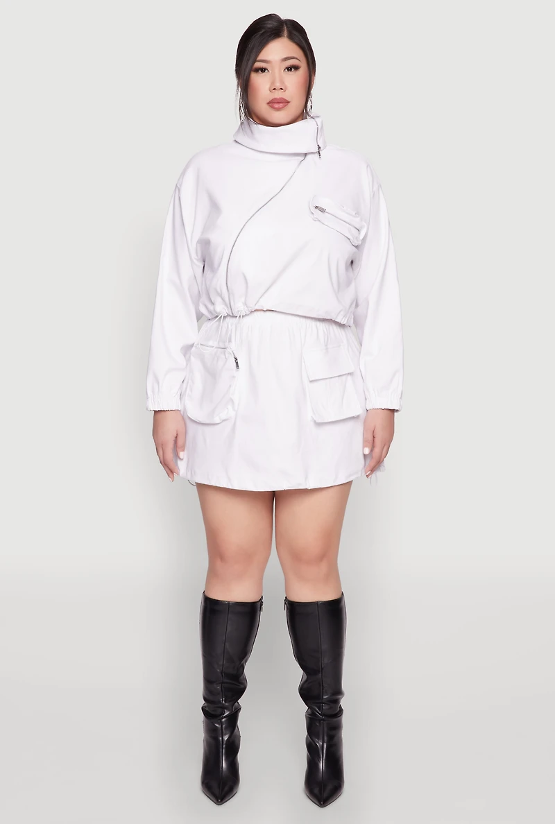 Womens Plus Hyperstretch Asymmetrical Zip Front Jacket, White,