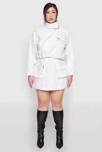 Womens Plus Hyperstretch Asymmetrical Zip Front Jacket, White,