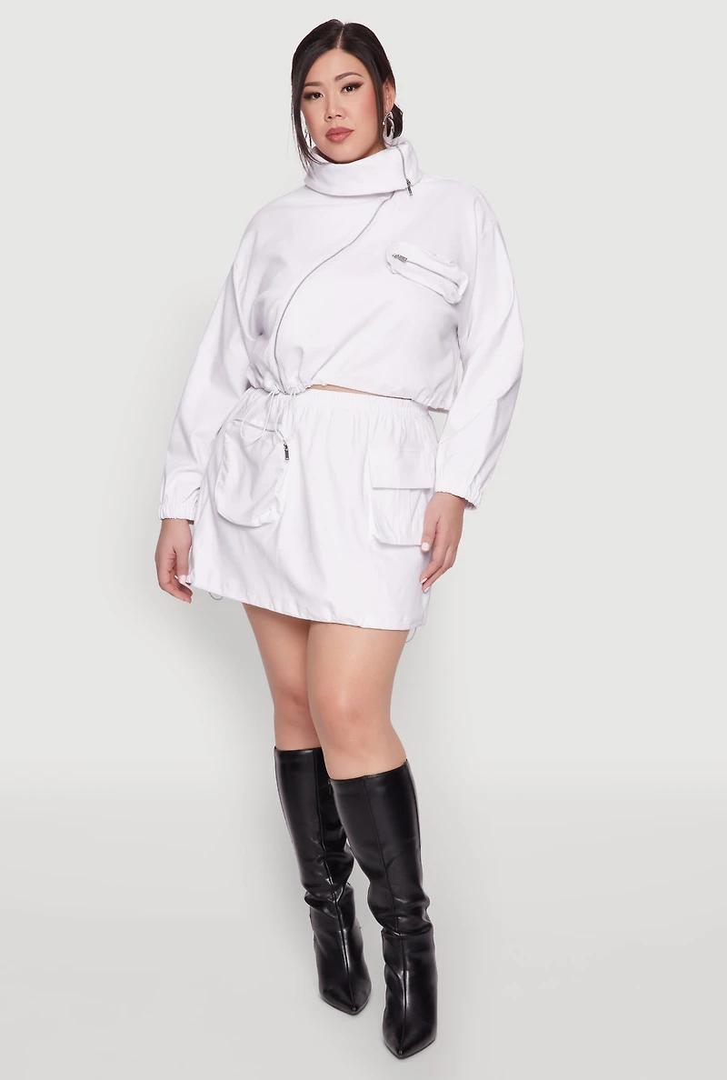 Womens Plus Size Hyperstretch Asymmetrical Zip Front Jacket, White, Size 2X