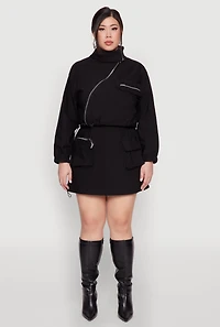 Womens Plus Size Hyperstretch Cargo Pocket Mini Skirt, Black, Size 3X