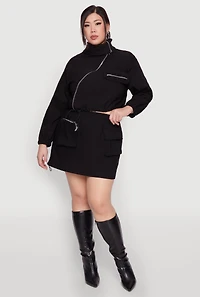 Womens Plus Size Hyperstretch Cargo Pocket Mini Skirt, Black, Size 3X