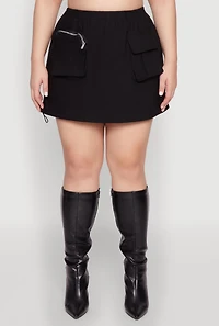 Womens Plus Size Hyperstretch Cargo Pocket Mini Skirt, Black, Size 3X