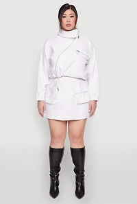 Womens Plus Size Hyperstretch Cargo Pocket Mini Skirt, White, Size 1X