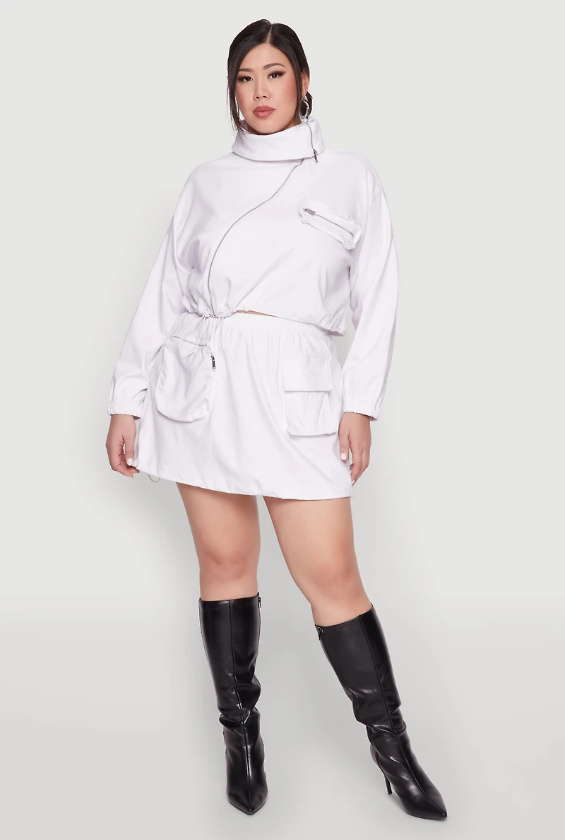 Womens Plus Size Hyperstretch Cargo Pocket Mini Skirt, White, Size 1X