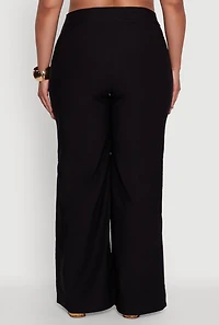 Womens Plus Size Wide Leg Sailor Pants with Faux Buttons, Black, Size 3X