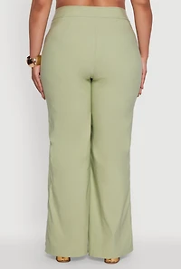 Womens Plus Wide Leg Sailor Pants with Faux Buttons, Green,