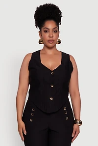 Womens Plus Stretch Solid Button Front Vest,