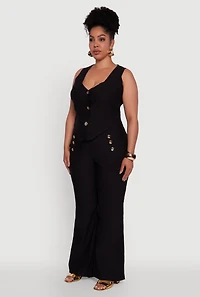 Womens Plus Stretch Solid Button Front Vest,