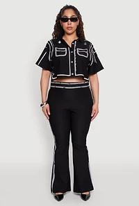 Womens Plus Size 2D Optical Illusion Flare Pants, Black, Size 3X