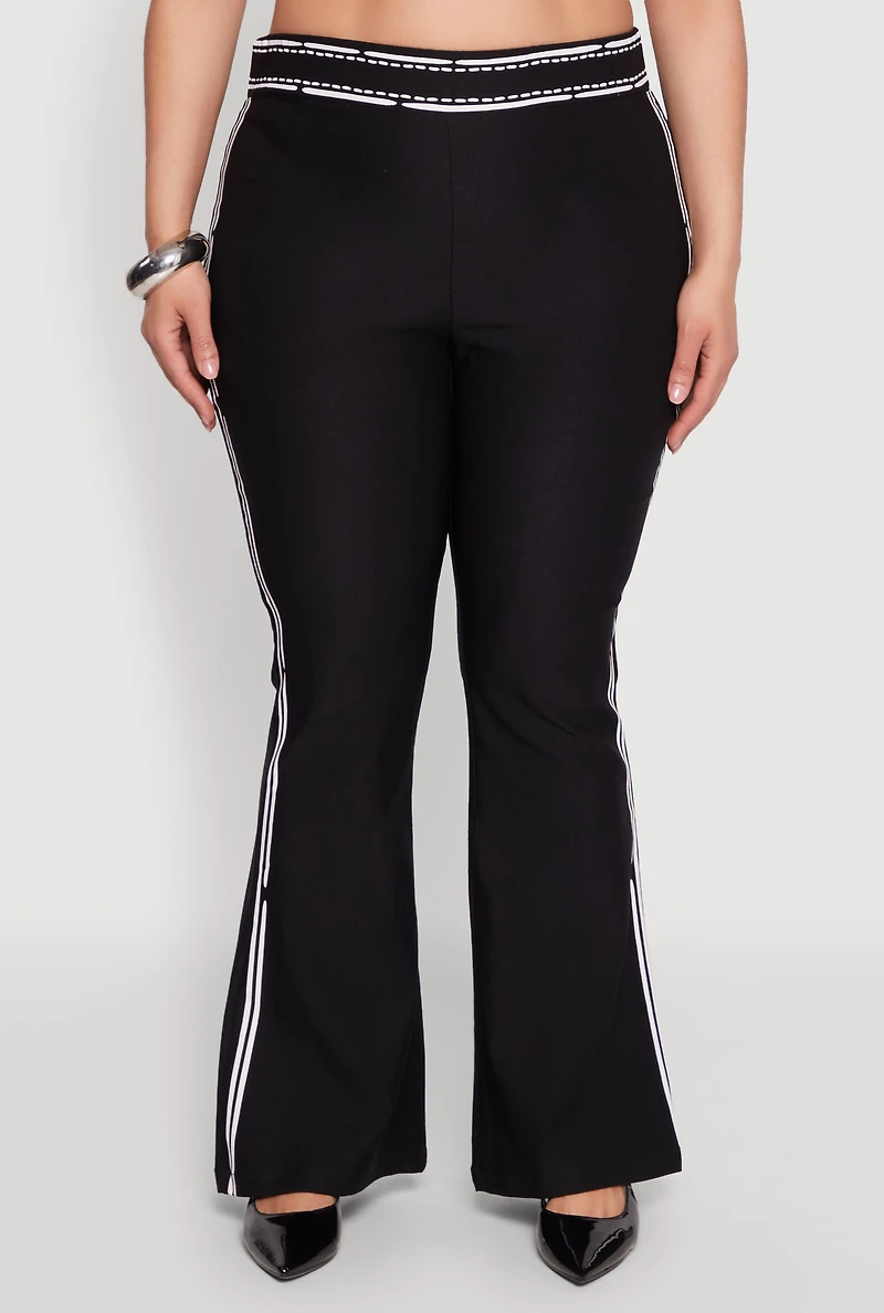 Womens Plus Size 2D Optical Illusion Flare Pants, Black, Size 3X