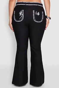 Womens Plus Size 2D Optical Illusion Flare Pants, Black, Size 3X