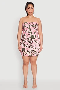 Womens Plus Size Hunter Camo Print Crop Corset Top, Pink, Size 1X
