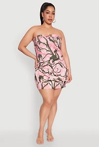 Womens Plus Size Hunter Camo Print Crop Corset Top, Pink, Size 1X