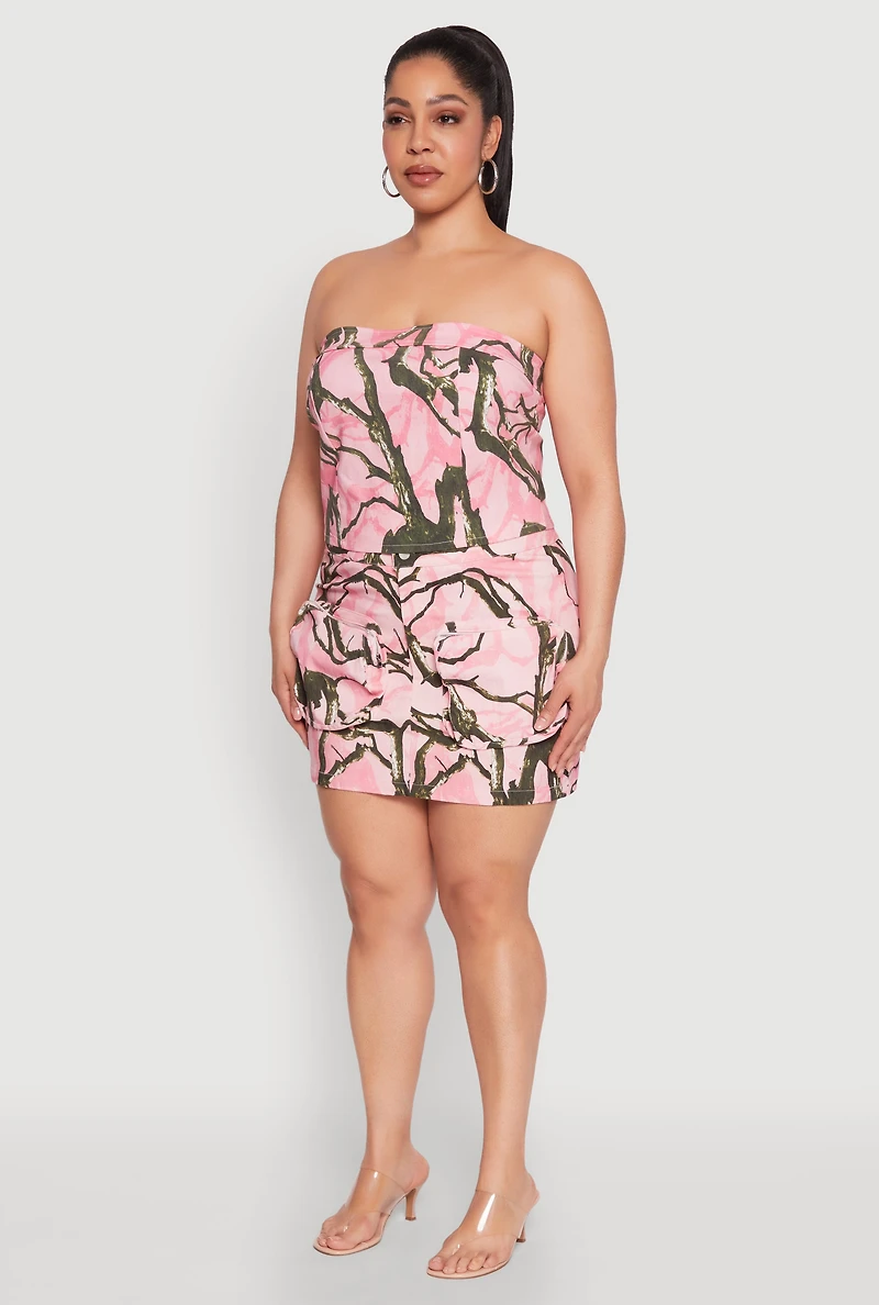 Womens Plus Size Hunter Camo Print Crop Corset Top, Pink, Size 1X